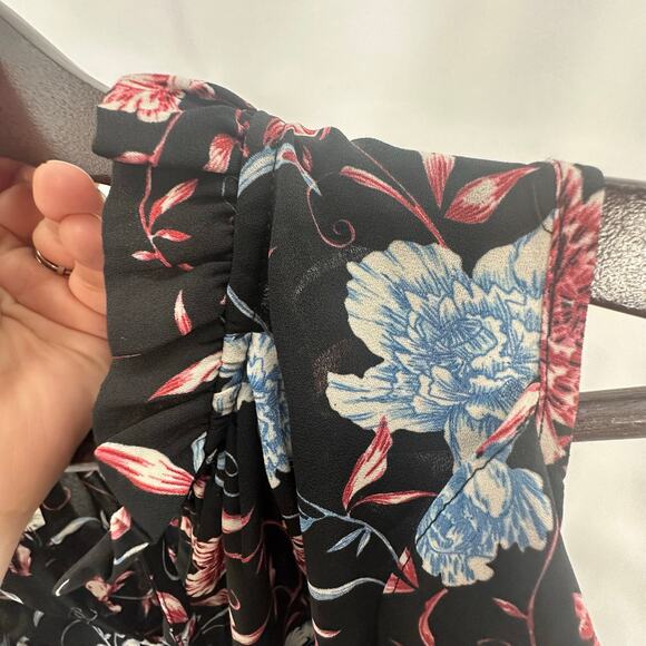 Cynthia Rowley Cold Shoulder Georgette Blouse Medium Black Floral Fairycore Boho - Picture 4 of 8